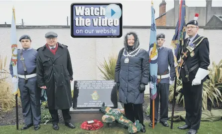  ??  ?? The Mayor of Seaham Coun Sonia Forster and MP Graeme Morris unveil the memorial stone.