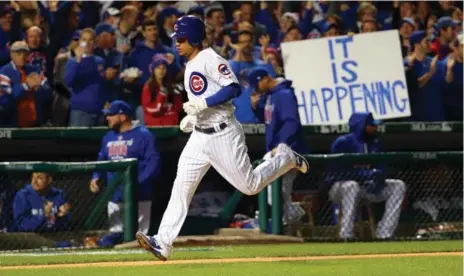  ?? JERRY LAI/USA TODAY SPORTS ?? Cubs catcher Willson Contreras rounds the bases after hitting a fourth-inning solo home run against the Los Angeles Dodgers in Game 6 of the NLCS.