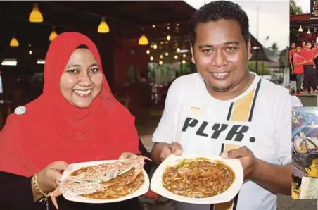  ??  ?? AIZAT dan Haizatul menunjukka­n menu popular di restoran mereka.