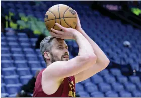  ?? MATTHEW HINTON — THE ASSOCIATED PRESS ?? Cleveland Cavaliers forward Kevin Love warms up before an NBA basketball game against the New Orleans Pelicans in New Orleans, Friday, Feb. 10, 2023.