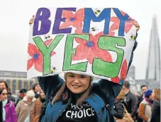  ?? /Reuters ?? It’s our choice: Campaigner­s hold placards and posters during a rally organised by the LondonIris­h Abortion Rights Campaign ahead of the May 25 Irish abortion referendum.