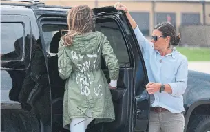  ?? MANDEL NGAN AFP FILE PHOTO VIA GETTY IMAGES ?? Melania Trump in Maryland wore a jacket emblazoned with the words “I really don't care, do u?” following her surprise visit in 2018 with child migrants on the U.S.-Mexico border.