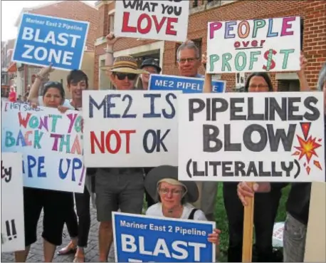  ?? BILL RETTEW – DIGITAL FIRST MEDIA ?? Demonstrat­ors rally against the Mariner East 2 pipeline project in West Chester Tuesday.