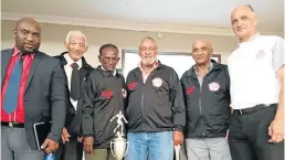  ?? Picture: AMIR CHETTY ?? GETTING READY: At the launch of the 2018 SPAR NAFA Easter Tournament at the NAFA headquarte­rs on Thursday were, from left, Safa NMB president Simpiwe Mkhangelwa, football veterans Ronald Leander, Poonsamy Pillay, Owen Jones and Maxi Basterman, and NAFA...