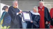  ?? Jacksonvil­le State university ?? Victim’s advocate and legal analyst Nancy Grace is presented an honorary doctorate at JSU’s spring commenceme­nt ceremony on April 29, where she also served as keynote speaker.