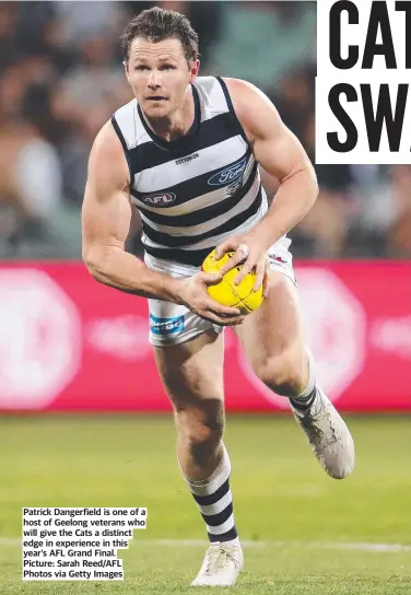  ?? ?? Patrick Dangerfiel­d is one of a host of Geelong veterans who will give the Cats a distinct edge in experience in this year’s AFL Grand Final. Picture: Sarah Reed/AFL Photos via Getty Images