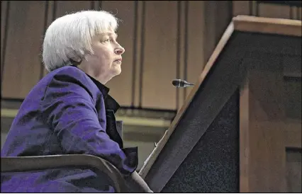  ?? SUSAN WALSH / AP FILE ?? Federal Reserve Chair Janet Yellen is widely expected to announce a rate increase at the final Federal Reserve meeting of 2016. But the real anticipati­on revolves around how the central bank plans to respond to the political tsunami that voters have...