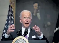  ?? GETTY IMAGES ?? President Biden speaks about the coronaviru­s pandemic in the State Dining Room of the White House on Tuesday.