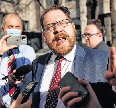  ?? REUTERS ?? Freedom Corp. lawyer Brendan Miller speaks to the media after being kicked out of the Public Order Emergency Commission in Ottawa, Nov. 22.