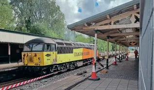  ?? MIKE BROOM ?? A Class 56 – at Newtown on the Cambrian main line! Normally only units and locos fitted with ERTMS signalling can run on this route, but closure under a T3 possession on May 10 allowed other traction to venture west of Shrewsbury – including No. 56090 (pictured), 56105 and 66850.