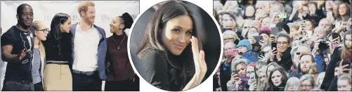  ?? PICTURES: PA. ?? CROWD-PULLERS: Prince Harry and Meghan Markle were greeted by a sea of camera phones as they visited Nottingham on the first joint Royal engagement; the coupl ev isited Full Effect, a programme helping young people affected by youth violence.