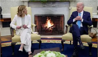  ?? ?? Le président Joe Biden rencontre la Premièr ministre italienne Giorgia Meloni à la Maison-Blanche, le vendredi 1er mars 2024, à Washington.