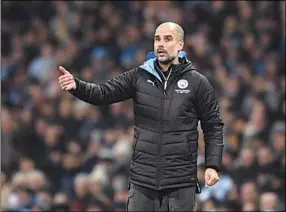  ??  ?? Pep Guardiola, de coach van Manchester City, heeft de titelstrij­d al opgegeven en mikt nu op de tweede plek in de Premier League. (Foto: AD)