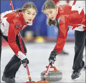  ?? WCF/RICHARD GRAY FILE PHOTO ?? Cousins Karlee, left, and Lindsey Burgess will sweep stones against the top curlers in the world next week at the Canadian Beef Masters at the Rath-eastlink Community Centre.