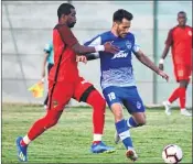  ??  ?? Action during the match between Bengaluru and Shabab Al Ahli Dubai.