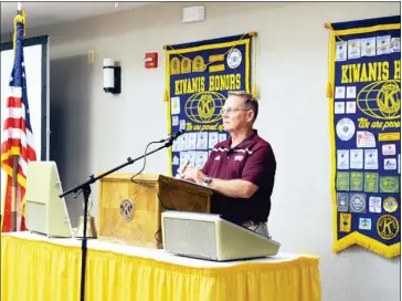  ?? ?? Kiwanis Club of Starkville President Laroy Rushing addressed the club during its meeting on Tuesday. (Photo by Cal Brown, SDN)