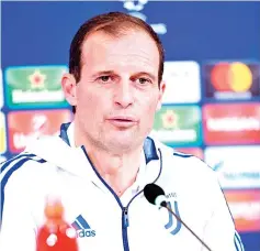  ?? — AFP photo ?? Juventus' Italian coach Massimilia­no Allegri holds a press conference in Turin, on February 12, 2017, on the eve of the UEFA Champions League round of 16 football match between Juventus and Tottenham.