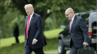  ?? SUSAN WALSH - THE ASSOCIATED PRESS ?? President Donald Trump walks with National Security Adviser H.R. McMaster from the Oval Office to Marine One on the South Lawn of the White House in Washington, Friday, for a short trip to Andrews Air Force Base, Md., then onto Miami.