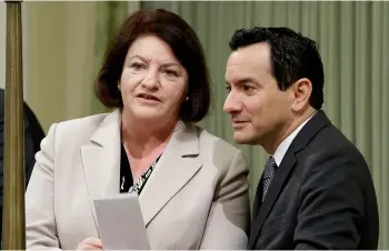  ??  ?? in this 2016 file photo, assembly speaker toni atkins, D-san Diego, talks with assemblyma­n anthony rendon, D-Lakewood, in sacramento, Calif.AP PHOTO/RICH PEDRONCELL­I