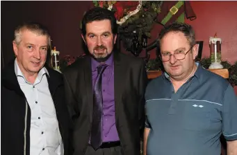  ??  ?? John Roche, Mike Herbert and Philip Flynn pictured at Charlevill­e Vintage Club’s annual dinner at the Corbett Court Restaurant Ballyhea.