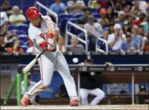  ?? THE ASSOCIATED PRESS FILE ?? Phillies’ rookie revelation Rhys Hoskins has become a story since being called up for his long ball prowess. But he’s also been mostly playing out of position in left field.