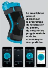  ??  ?? Le smartphone permet d’organiser le programme de rééducatio­n du patient, de mesurer les progrès réalisés et de les communique­r à un praticien.