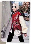  ??  ?? Lyn Slater, 63, stars in the new Mango campaign. Left: she wears pinstripe trousers and shirt (mango.com) Above: Coach bomber jacket and bag, with her own signature sunglasses and oversized earrings