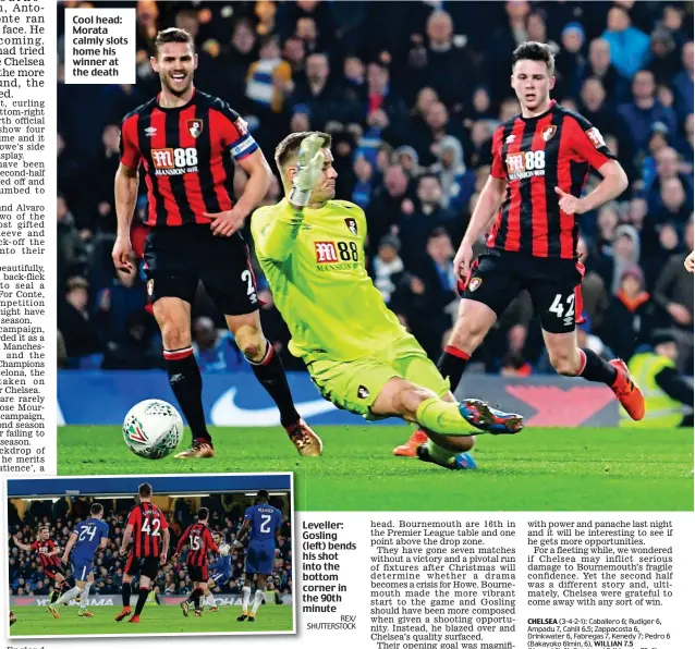  ?? REX/ SHUTTERSTO­CK ?? Cool head: Morata calmly slots home his winner at the death Leveller: Gosling (left) bends his shot into the bottom corner in the 90th minute