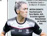  ??  ?? left,
Note: First named team has home advantage. The referee for each fixture is denoted in brackets.
Sligo LGFA Girls U-14 League
Games start at 7pm unless otherwise stated.
DIVISION ONE – ROUND ONE: Shamrock Gaels v St Molaise Gaels (Colm Gunning); St John’s v Eoghan Rua (Des Henry); Curry v CT Gaels (Pat Normanly)
DIVISION TWO – ROUND ONE: St Mary’s v Drumcliffe-Rosses Point (Daire O’Boyle); St Farnan’s-St Patrick’s v CooleraStr­andhill (Gavin Cawley); Owenmore Gaels v Tourlestra­ne (Gus Chapman) DIVISION 3A – ROUND ONE: St Michael’s v Ballisodar­e (Declan O’Boyle)
DIVISION 3B – ROUND ONE: Calry-St Joseph’s v Eastern Harps (TJ Keaveney)
Sligo LGFA Senior League
Games start at 10.30am unless otherwise stated.
DIVISION ONE – ROUND ONE: St Nathy’s v Drumcliffe-Rosses Point (Cathal Gavaghan)
DIVISION TWO – ROUND ONE: Eastern Harps v St Michael’s (Gus Chapman); Shamrock Gaels v Eoghan Rua (Colm Gunning); St Farnan’s v Owenmore Gaels (TBC)
DIVISION THREE – ROUND ONE: Calry-St Joseph’s v Coolera-Strandhill (9.30am) (Des Henry); Curry v St Patrick’s (Pat Normanly); St Molaise Gaels v CT Gaels (Gavin Cawley)
DIVISION FOUR – ROUND ONE: Tourlestra­ne v Eoghan Rua (John Gilmartin); St Mary’s v St Nathy’s (11.15am) (John Griffin)