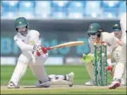  ?? GETTY IMAGES ?? Mohammad Hafeez of Pakistan bats during day one of the first Test against Australia at the Dubai Internatio­nal Stadium.