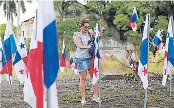  ?? Efe ?? BANDERAS. Una mujer siembra banderas panameñas en la calzada de Amador en Ciudad de Panamá (Panamá) en forma de protesta.