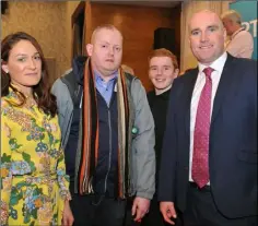  ??  ?? Cllrs. Erin McGreehan and Conor Keelan with Dean Litchfield and James Byrne at the election count held in the Carnbeg Hotel.