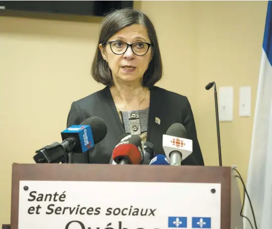  ?? PHOTO AGENCE QMI, STEVE MADDEN ?? La ministre de la Santé et des Services sociaux du Québec, Danielle McCann, a annoncé hier soir à Montréal un premier cas probable de coronaviru­s dans la province. Il s’agit d’une femme de la région de Montréal qui revient d’un voyage en Iran.