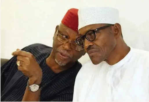  ??  ?? Oyegun with Buhari at a function...does APC stand a chance in Ondo?