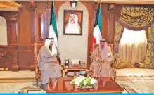  ??  ?? His Highness the Crown Prince Sheikh Nawaf Al-Ahmad Al-Jaber Al-Sabah meets with His Highness the Prime Minister Sheikh Jaber Al-Mubarak Al-Ahmad Al-Sabah.
