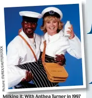  ??  ?? Picture:ITV/REX/SHUTTERSTO­CK Milking it: With Anthea Turner in 1997