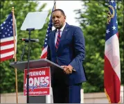  ?? BEN GRAY FOR THE ATLANTA JOURNAL-CONSTITUTI­ON ?? Former Democratic legislator Vernon Jones announces Friday he is running as a Republican for governor during a press event at Liberty Plaza at the State Capitol.