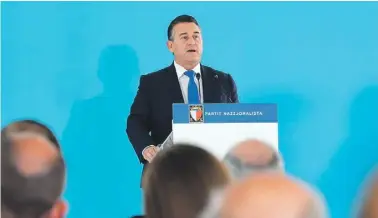  ?? ?? PN leader Bernard Grech speaking yesterday at party headquarte­rs.