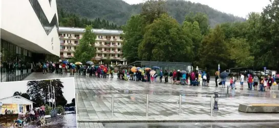  ?? KÄRNTEN THERME, LEY ?? Ansturm auf Kärnten Therme (oben). In Klagenfurt wird trotz Regens gecampt (links)