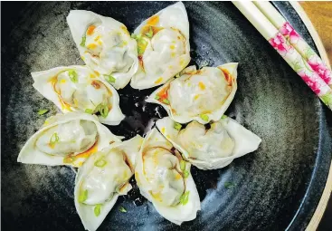  ??  ?? Shrimp dumplings with XO sauce created by Jenice Yu of Fresh Ideas Start Here.