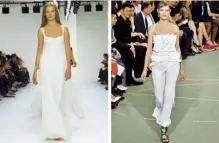  ??  ?? From far left Walking for Calvin Klein, New York 2003; on the catwalk at Givenchy Menswear in 2016, just weeks after giving birth to her youngest child