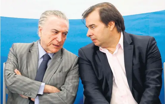  ?? FABIO MOTTA/ESTADÃO ?? Em alerta. Aliados de Temer querem evitar crise com Rodrigo Maia no momento em que a nova denúncia contra o presidente começa a tramitar na Casa