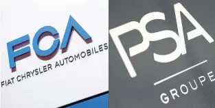  ?? AFP ?? This combinatio­n of file pictures shows the FCA (Fiat Chrysler Automobile­s NV) and Groupe PSA logos.