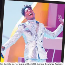  ?? Picture: ROLLINGSTO­NE.COM ?? Jon Batiste performing at the 64th Annual Grammy Awards on April 3, 2022.