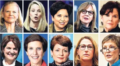  ?? AP ?? This photo combinatio­n of images shows the 10 highest-paid women CEOs in 2016, according to a study carried out by executive compensati­on data firm Equilar and The Associated Press. Top row, from left: IBM CEO Virginia Rometty; Yahoo CEO Marissa Mayer;...