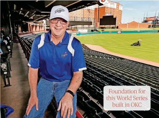  ?? [PHOTO BY STEVE SISNEY, THE OKLAHOMAN] ?? Dave Sousa is a lifelong Boston Red Sox fan, but as a longtime cameraman and season-ticket holder at The Bricktown Ballpark who has seen many of the current stars of the Los Angeles Dodgers and Houston Astros come through town, he has lots of rooting...