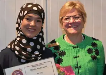  ?? Photo: Contribute­d ?? RECOGNITIO­N: Rahila Abdul Hadi was awarded the Zonta Young Women in Public Affairs award from Zonta Club of Toowoomba Area president Kathryn Galea.