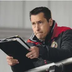  ?? SEAN KILPATRICK/THE CANADIAN PRESS ?? Ottawa Senators head coach Guy Boucher brings his team to the SaskTel Centre on Oct. 4 to face the Toronto Maple Leafs in an NHL exhibition game.