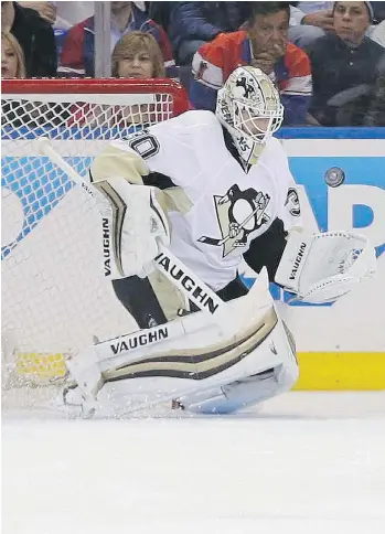  ?? FRANK FRANKLIN II/ THE ASSOCIATED PRESS ?? Matt Murray of the Penguins surrendere­d just one goal in the first two playoff games of his career in helping the Penguins to a 3-1 lead in their first-round series against New York.