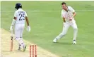  ?? Photograph: Bradley Kanaris/Getty Images ?? Josh Hazlewood celebrates taking the wicket of Cheteshwar Pujara.